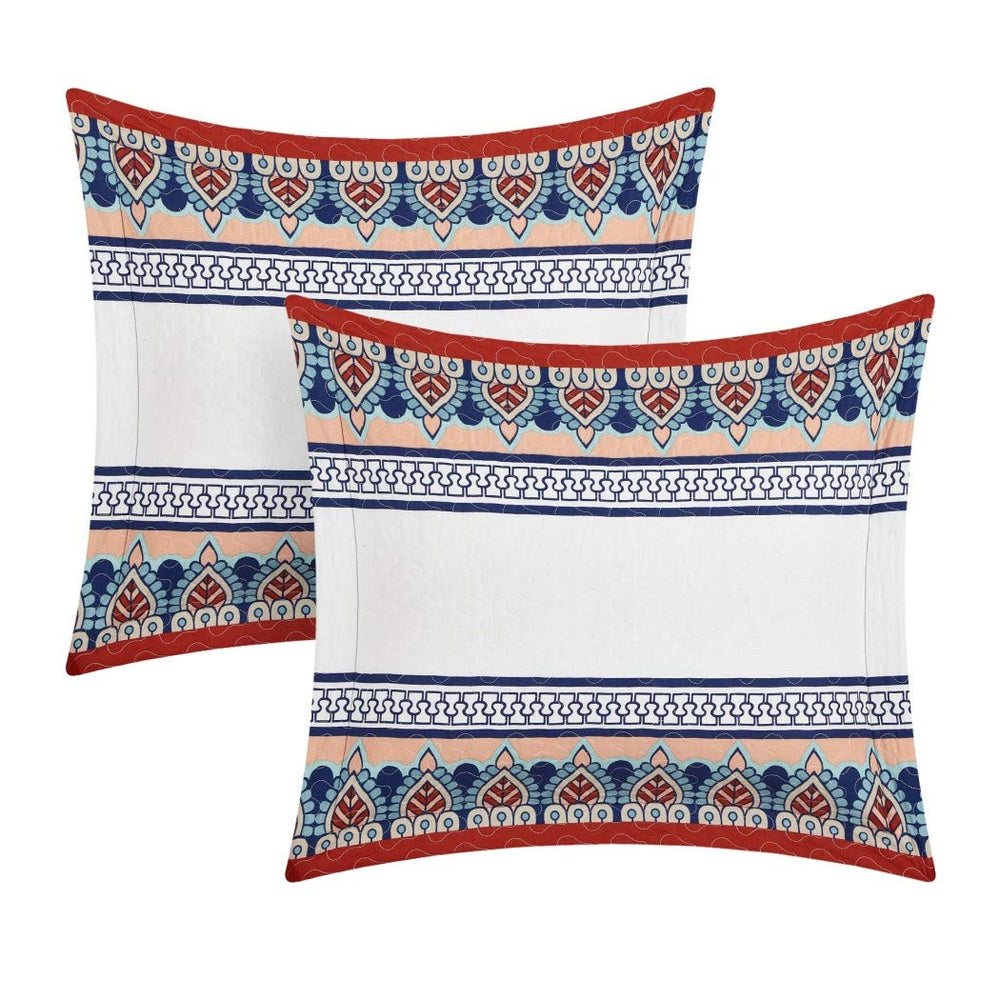 MPN 4 Piece Artistic Blue White Bohemian Southwest Quilt Queen Set Hippie Themed - Diamond Home USA