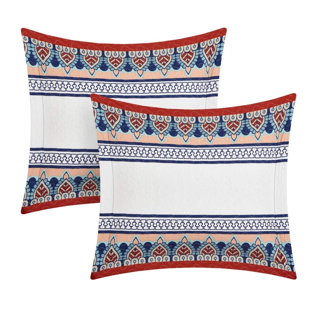 MPN 4 Piece Artistic Blue White Bohemian Southwest Quilt Queen Set Hippie Themed - Diamond Home USA