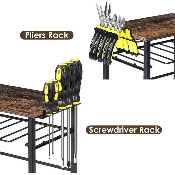 Bench Top Power Tool Organizer with 4 Drill Holders Black - Diamond Home USA
