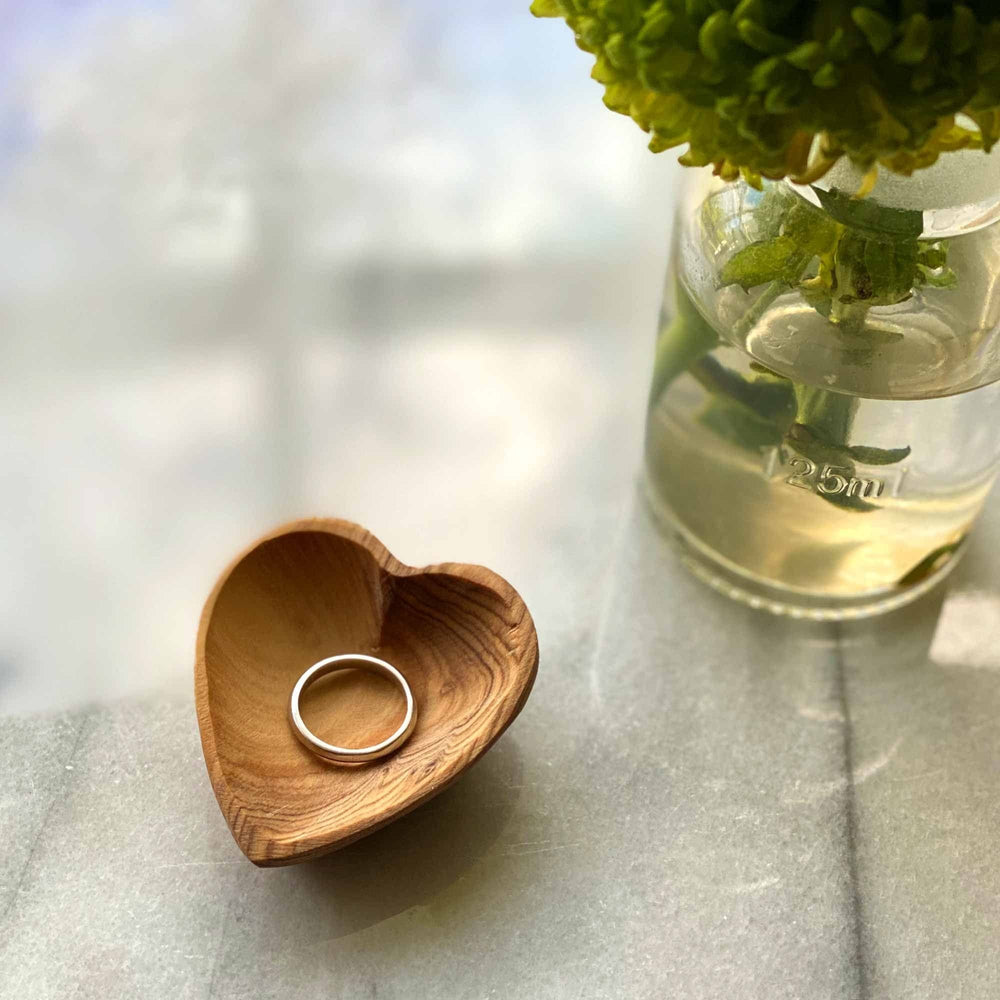 Olive Wood Heart Trinket Bowls Set Of 2 Brown Piece Handmade - Diamond Home USA