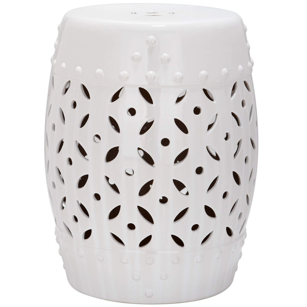 Paradise White Ceramic Garden Stool Handmade - Diamond Home USA