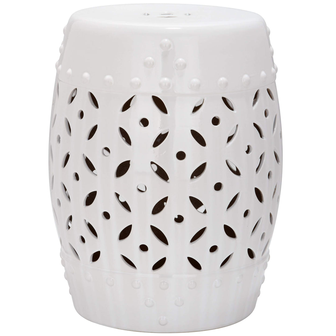 Paradise White Ceramic Garden Stool Handmade - Diamond Home USA