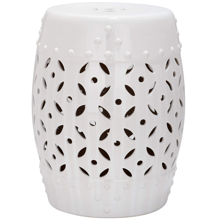 Paradise White Ceramic Garden Stool Handmade - Diamond Home USA
