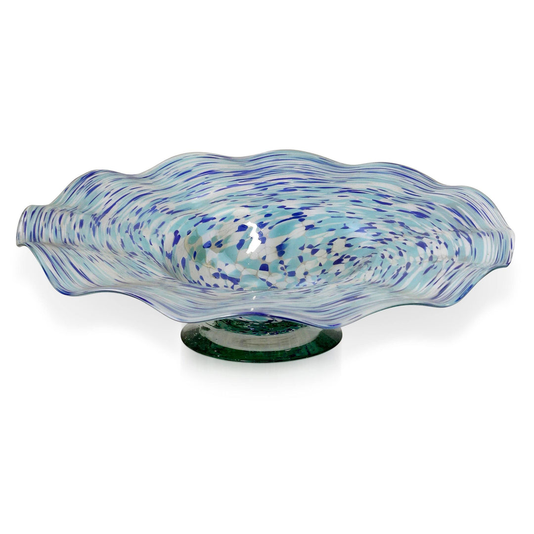 Hand Blown Swirling Seas Glass Platter Multicolored Finish Of Blues And White - Diamond Home USA