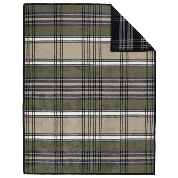 Cotton Blend Fall Inspired Plaid Throw Blanket 'E' Black Green Off/White - Diamond Home USA