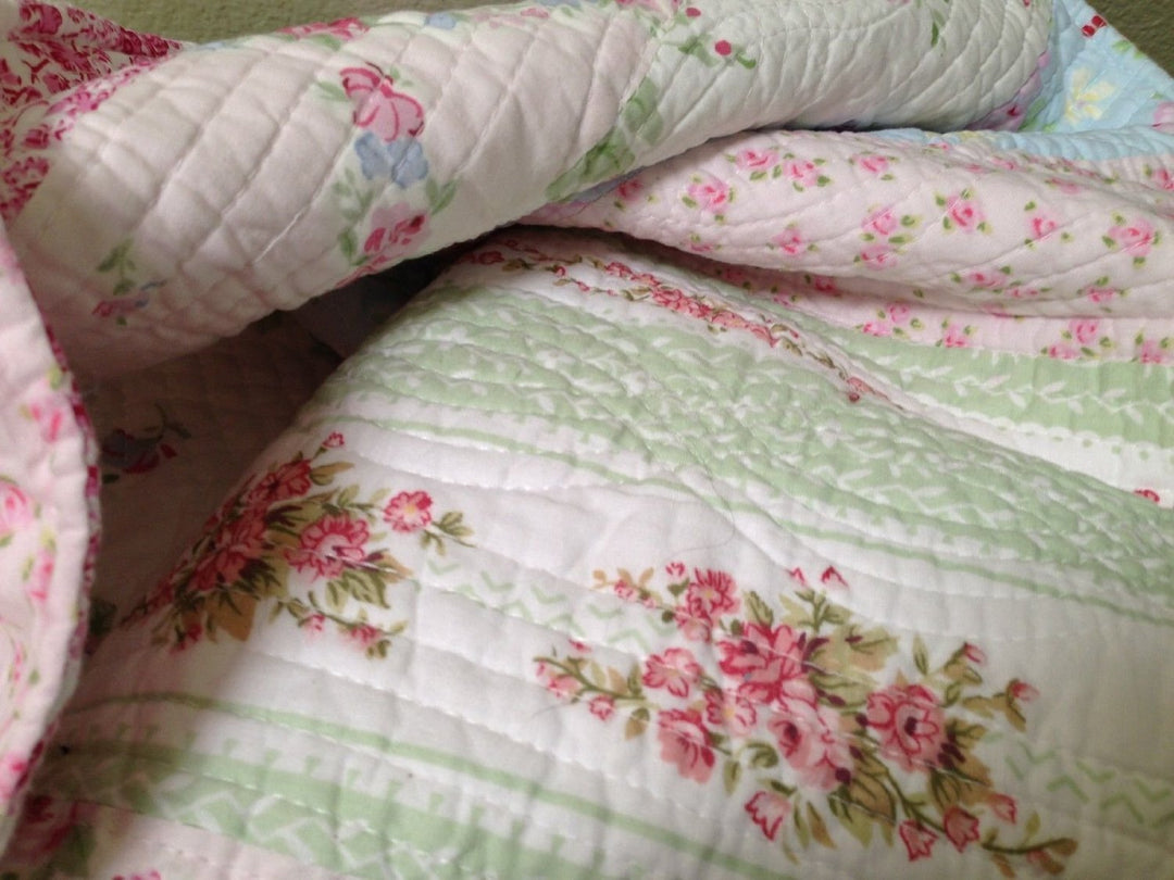 2 Piece Quilt & Sham Set Shabby Patchwork Vintage Chic