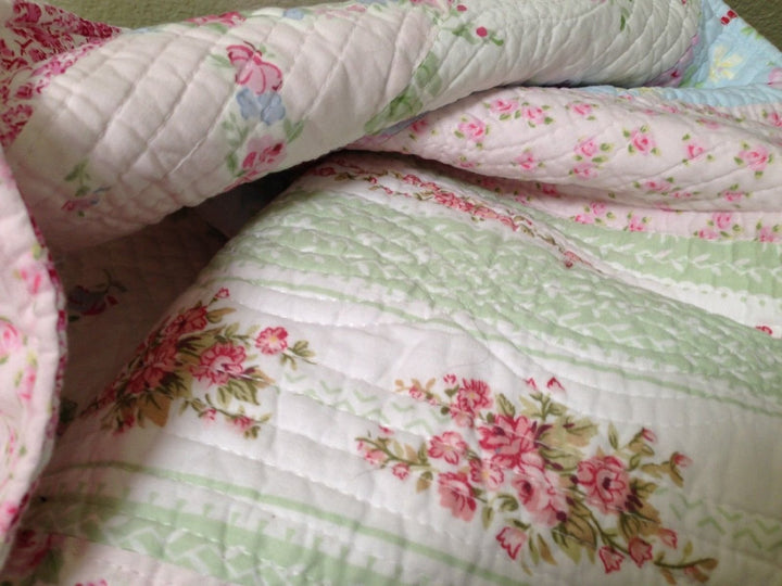2 Piece Quilt & Sham Set Shabby Patchwork Vintage Chic