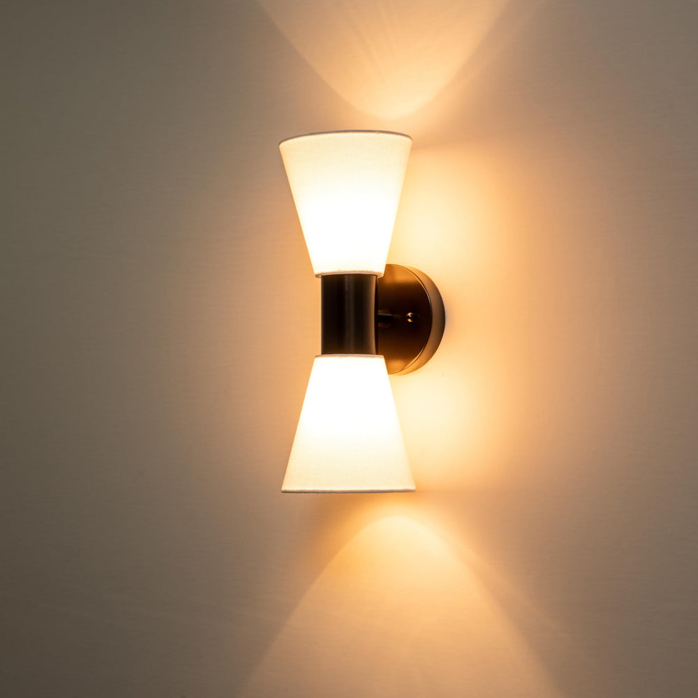 2-light Oil-rubbed Bronze Indoor Wall Sconce with Hourglass Linen Shade Orb - Diamond Home USA