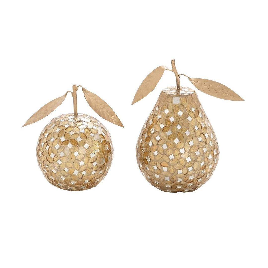 Mosaic Metal Pear and Figurine Set 6-inch X 8-inch (Set of 2) Gold Glam Glass - Diamond Home USA