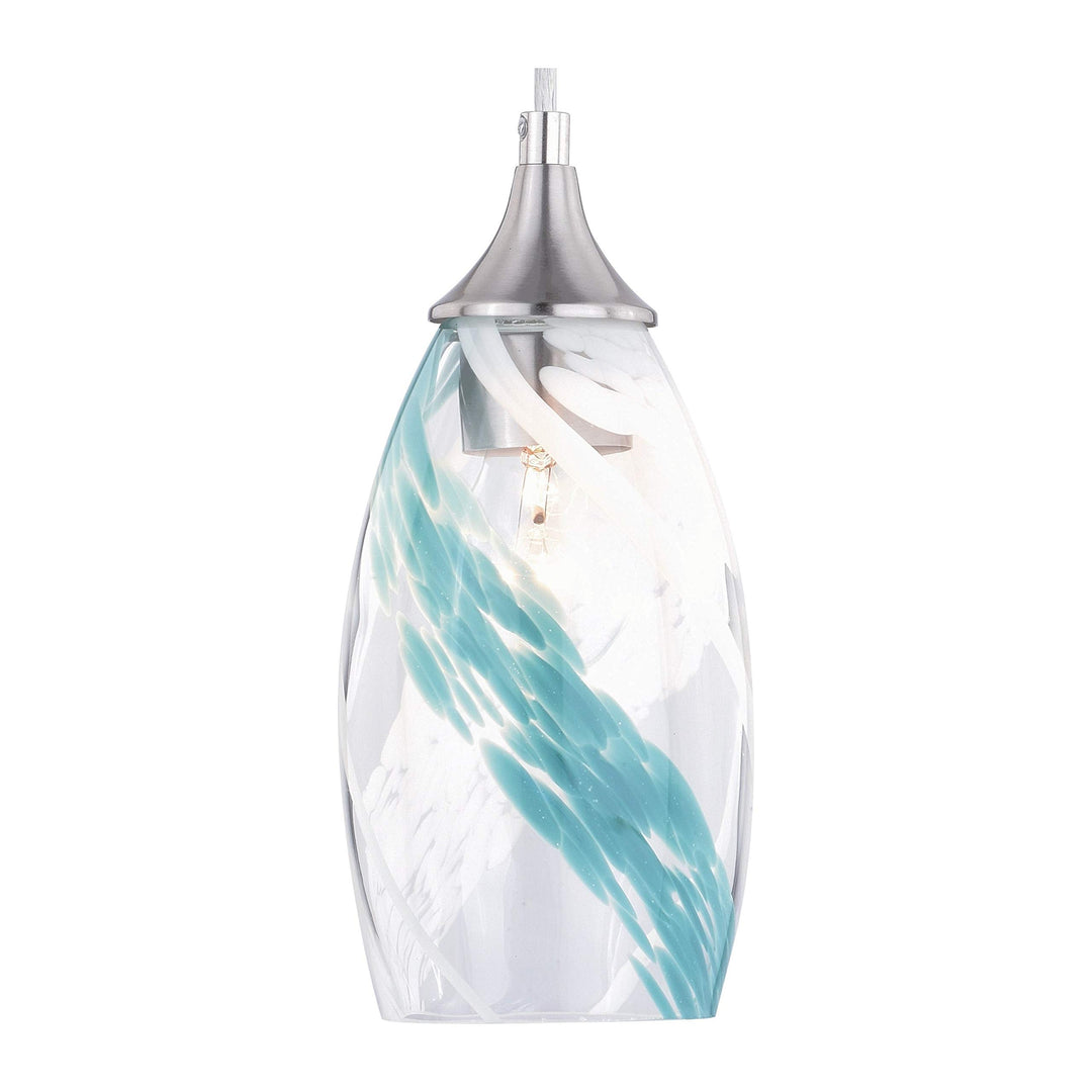 Satin Nickel Mini Pendant Ceiling Light Blue Glass - 4.75-in W X 9.75-in H D - Diamond Home USA