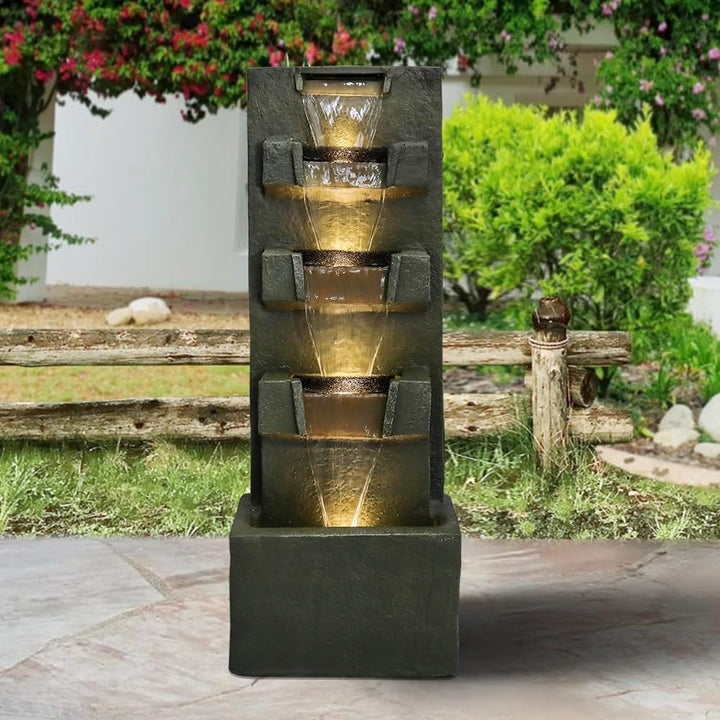 39.3-in High Floor Waterfall Fountain with Led Lights for Home Grey Modern