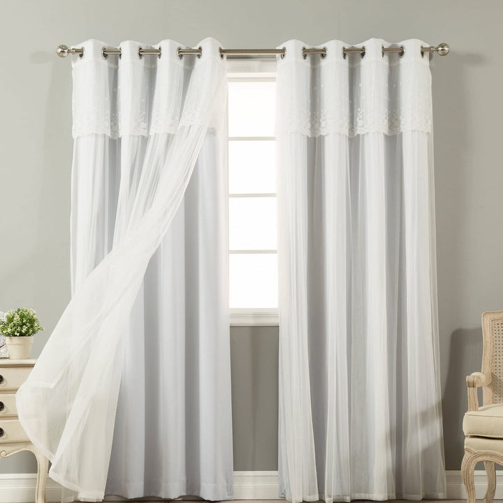 Aurora Home Attached Valance Sheer and Blackout 4-Piece Panel Pair Dove Grey 52" 52"W x 84"L - Dove Grey