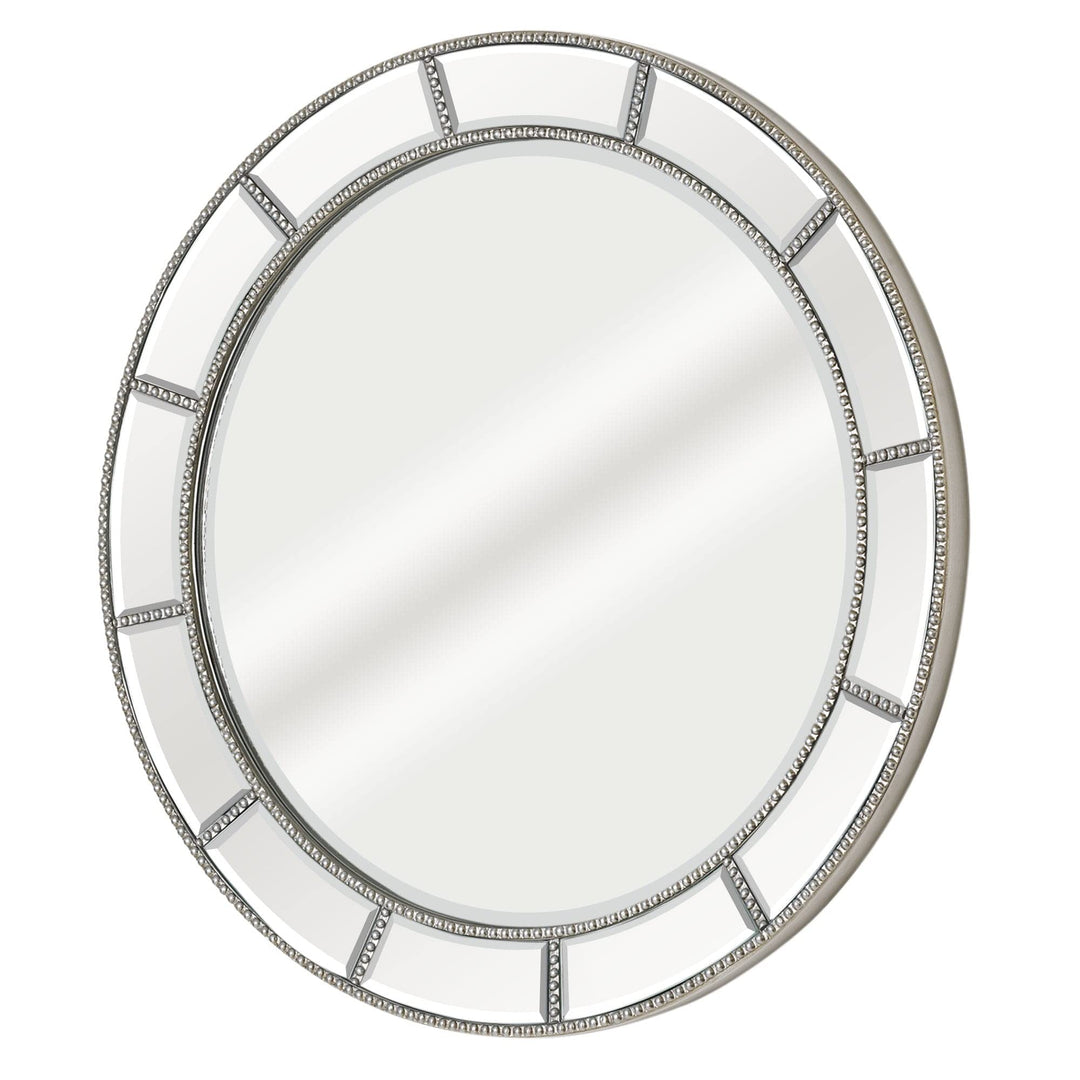 Beaded Champagne Silver Beveled Round Wall Mirror 30 X Modern Contemporary Glass