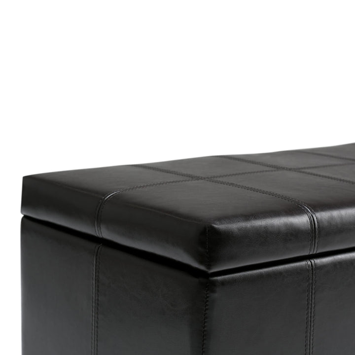 SIMPLIHOME Dover 36 inch Wide Rectangle Lift Top Storage Ottoman Bench in Distressed