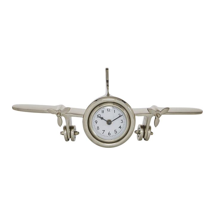 Silver Airplane Table Clock 15.75" X 6" 16 X 6 - Diamond Home USA