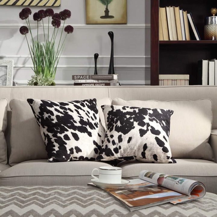 DS 2 Piece Black White Cow Theme Decorative Throw Pillows Set 18-Inch
