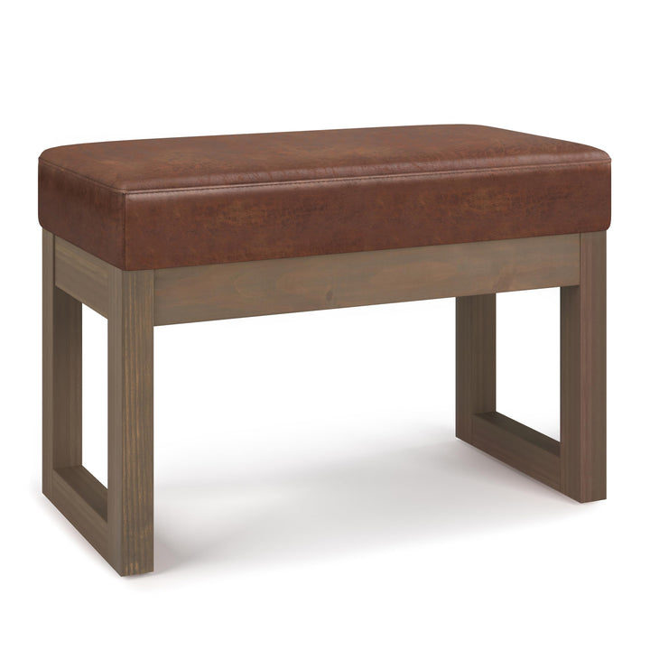 SIMPLIHOME Milltown 27 Inch Wide Contemporary Rectangle Footstool Ottoman Distressed Saddle Brown