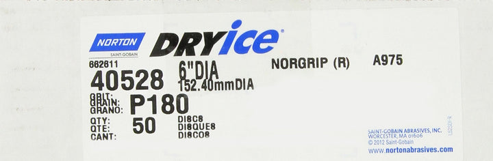 Norton 662611-40528 Dry Ice 6" P180B Grit NorGrip Sanding Disc (Pack of 50)