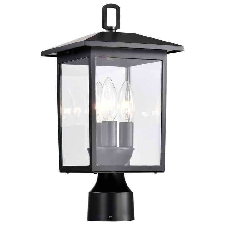 Outdoor Post Light Pole Lantern 3 Lights Matte Black Finish Clear Glass Dimmable