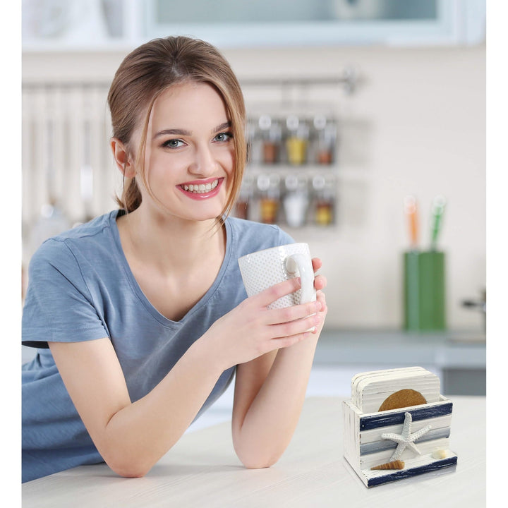 Blue Stripes Nautical- Lighthouse Napkin Holder Coaster hite Nautical Coastal - Diamond Home USA