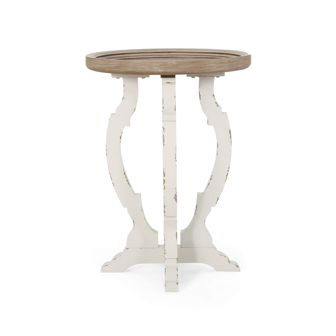 Christopher Knight Home Editha French Country Accent Table with Round Top Natural + Distressed White - Diamond Home USA