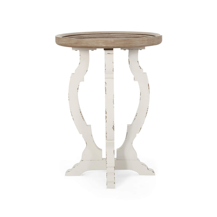 Christopher Knight Home Editha French Country Accent Table with Round Top Natural + Distressed White - Diamond Home USA