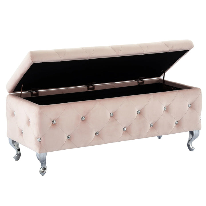 Nspire Contemporary Velvet & Metal Rectangular Storage Ottoman in Blush Pink - Diamond Home USA