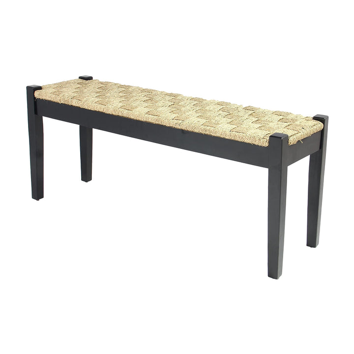 Shambles Seagrass Wood Bench Black Brown Striped Pattern Acacia Handmade - Diamond Home USA