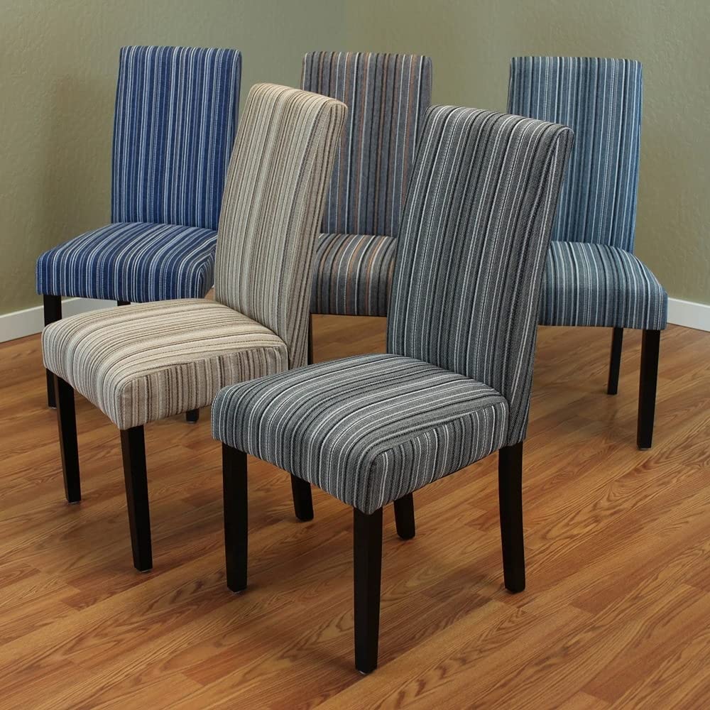 Monsoon Seville Stripe Fabric Dining Chairs (Set of 2) Beige Rubberwood - Diamond Home USA
