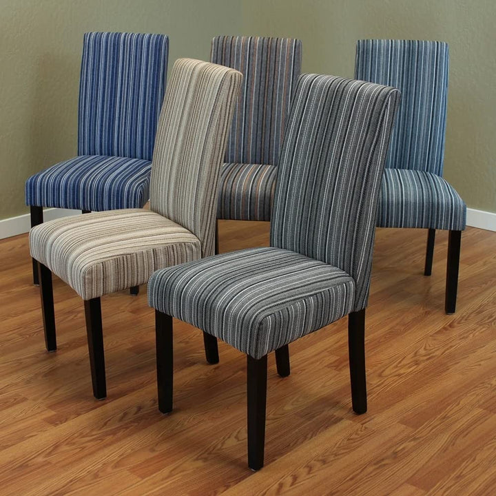 Monsoon Seville Stripe Fabric Dining Chairs (Set of 2) Beige Rubberwood - Diamond Home USA