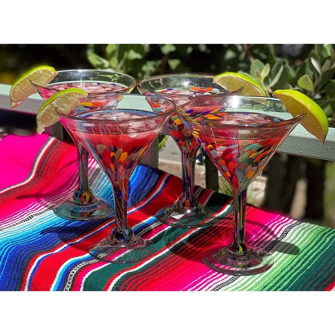 Mexican Hand Blown Glass Set Of 4 Modern Glasses Confetti (12 Oz) Multi Color - Diamond Home USA