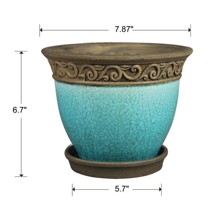 Southern Patio Cadiz 8in Diameter Crackled Glazed Ceramic Indoor Outdoor - Diamond Home USA