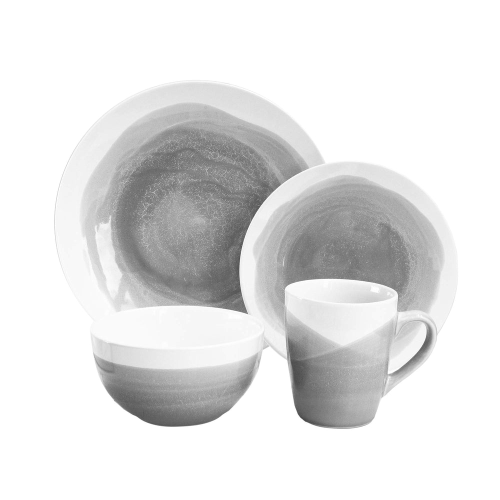 Charcoal Stoneware 16-Piece Dinnerware Set Grey Solid Casual Round 16 Piece - Diamond Home USA