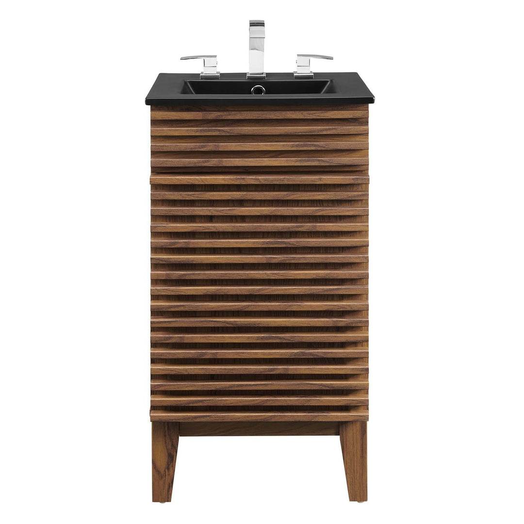 Render 18" Bathroom Vanity Black Mid-Century Modern Walnut Finish Soft Close - Diamond Home USA