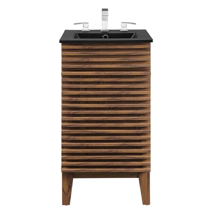 Render 18" Bathroom Vanity Black Mid-Century Modern Walnut Finish Soft Close - Diamond Home USA