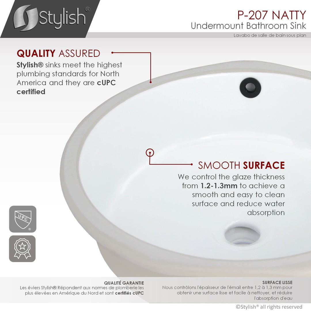 Stylish 16 Inch Round Undermount Ceramic Bathroom Sink with 2 Overflow - Diamond Home USA