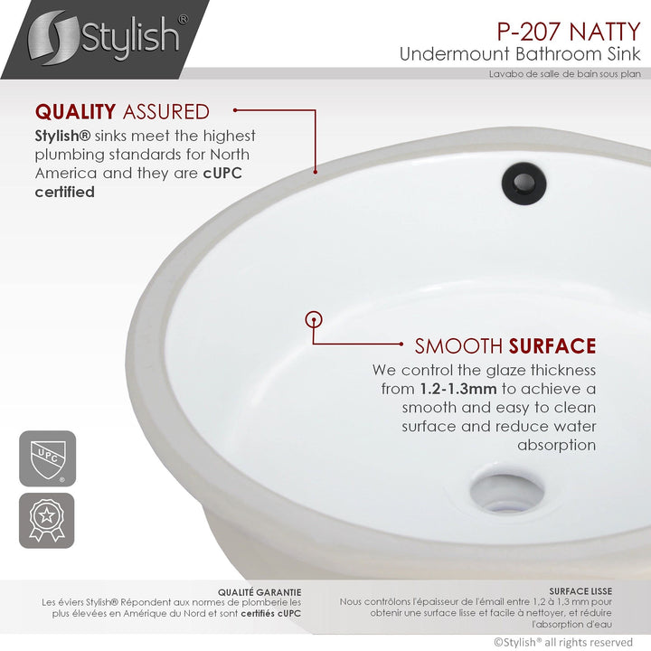 Stylish 16 Inch Round Undermount Ceramic Bathroom Sink with 2 Overflow - Diamond Home USA
