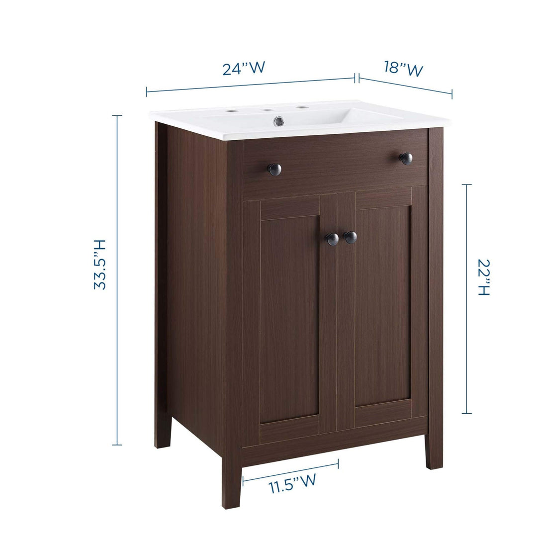 Modway Nantucket Bathroom Vanity Cabinet 24" with White Sink Walnut - Diamond Home USA