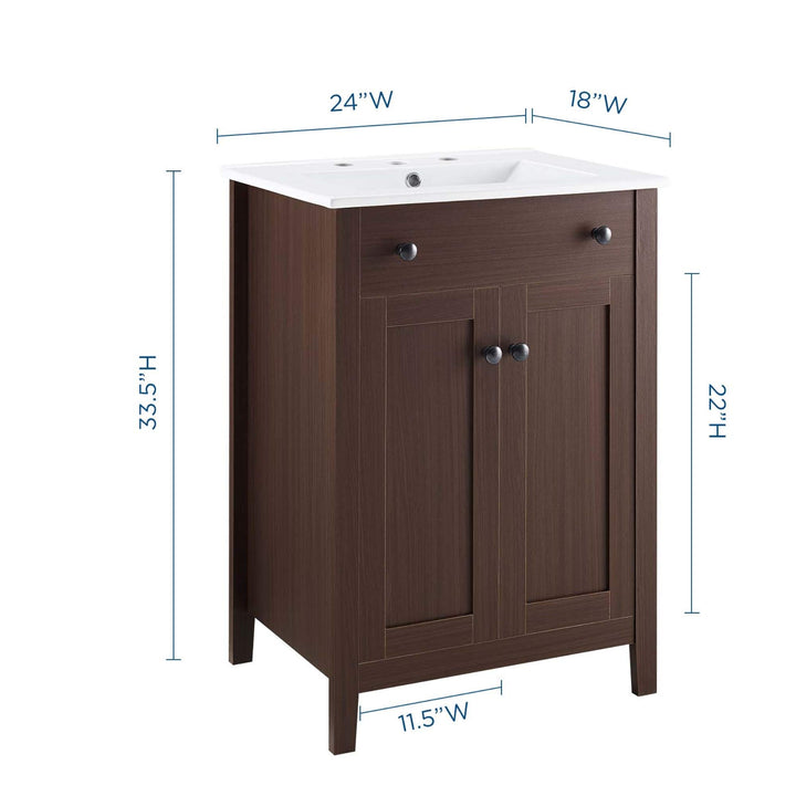 Modway Nantucket Bathroom Vanity Cabinet 24" with White Sink Walnut - Diamond Home USA