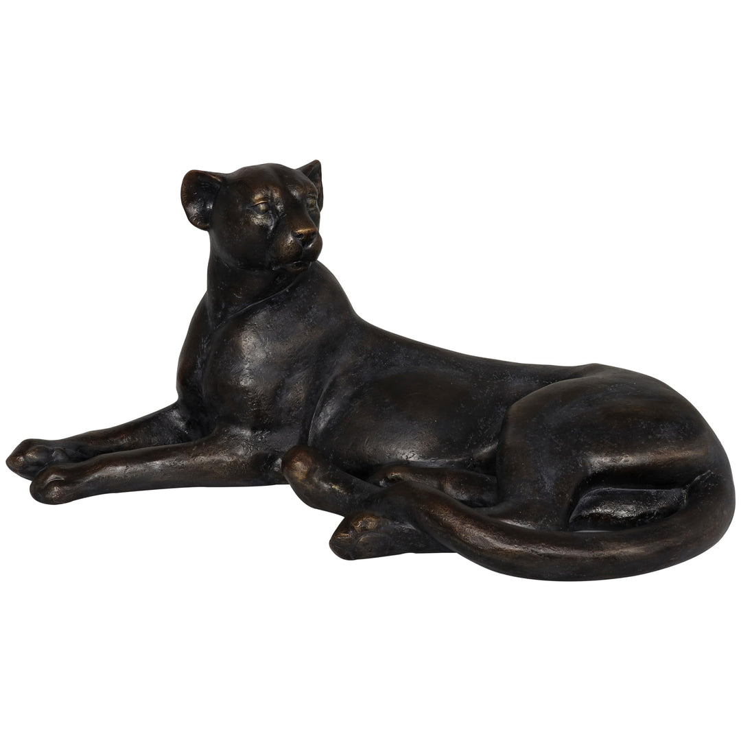 Black Polystone Laying Leopard Sculpture Stone - Diamond Home USA