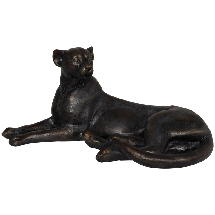 Black Polystone Laying Leopard Sculpture Stone - Diamond Home USA