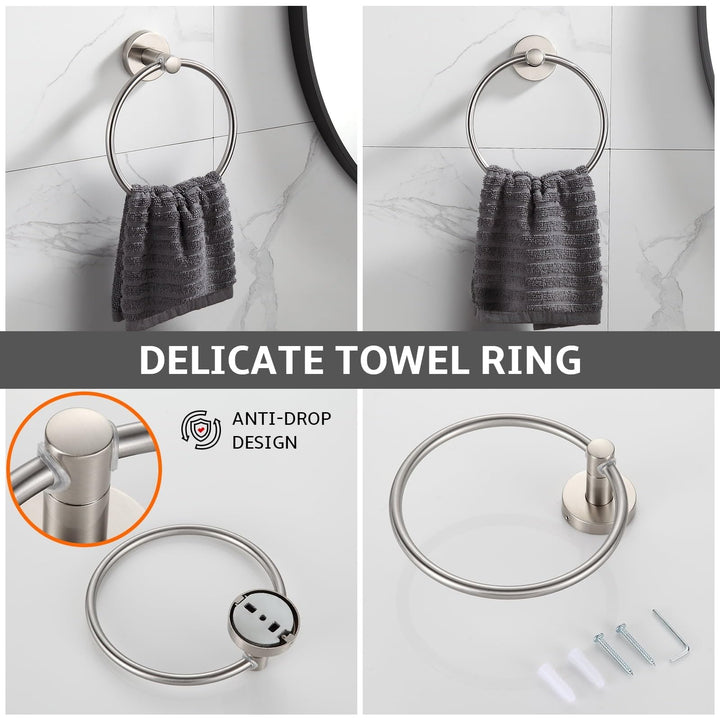 Bathroom Hardware Set Brushed Nickel 4-Pieces Silver Metal Finish Rust Resistant - Diamond Home USA