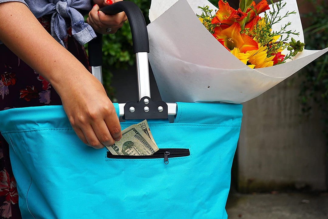 RSVP International Collapsible Market Basket Aluminum Frame Large Zip Side - Diamond Home USA