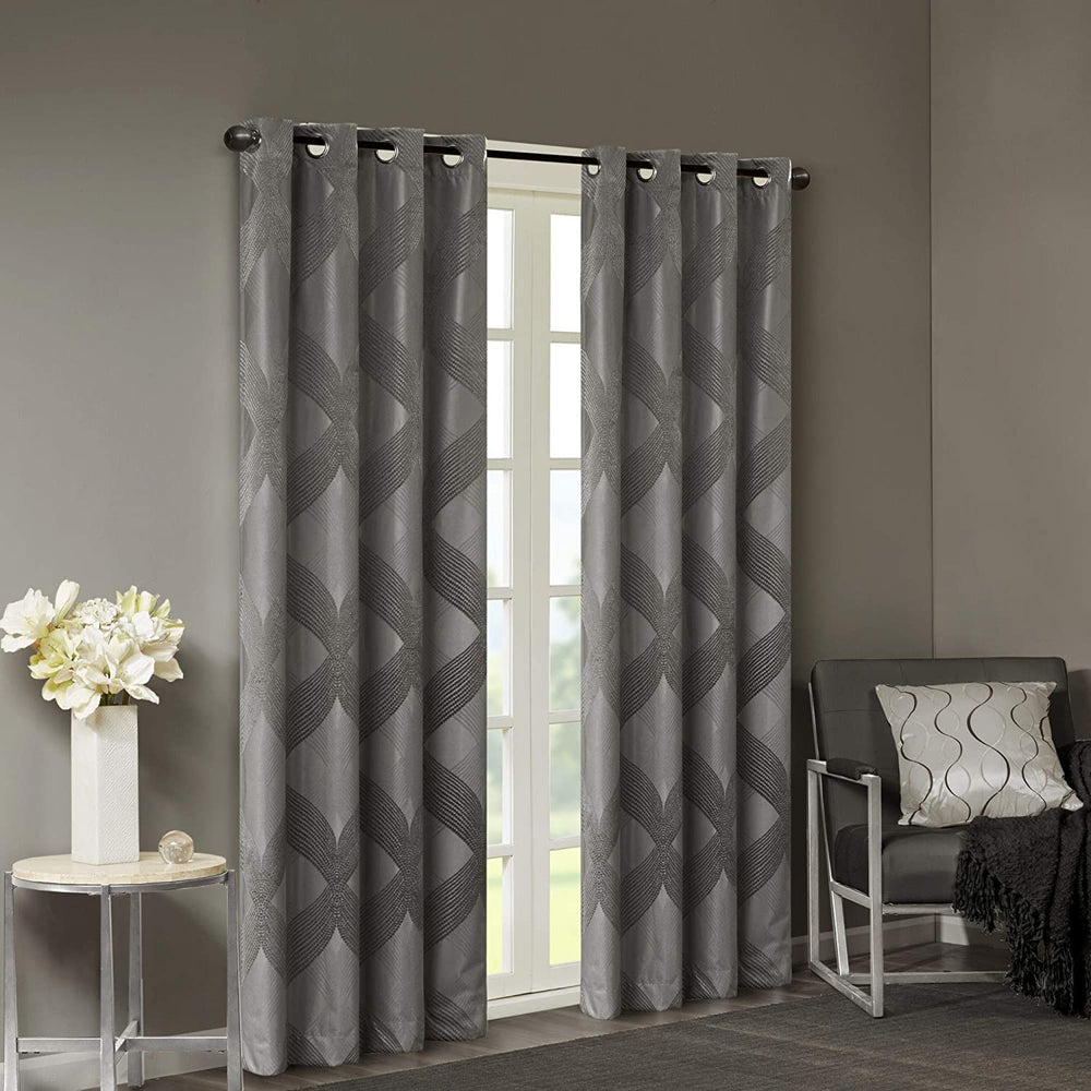 Sun Smart Bentley otal Blackout Curtains Window Ogee Knitted Jacquard Grommet 50"W X 95"L - Charcoal - Diamond Home USA