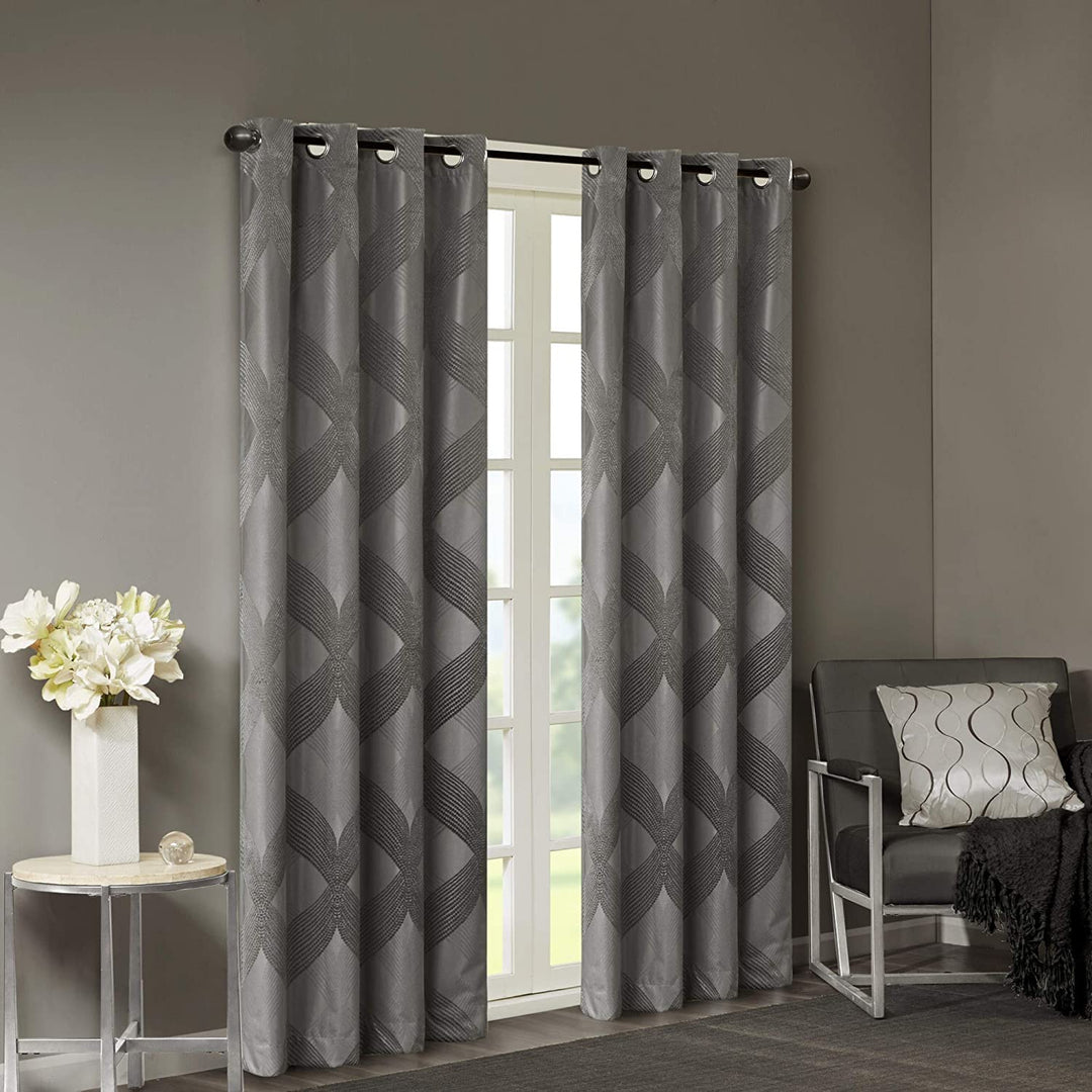 Sun Smart Bentley otal Blackout Curtains Window Ogee Knitted Jacquard Grommet 50"W X 95"L - Charcoal - Diamond Home USA