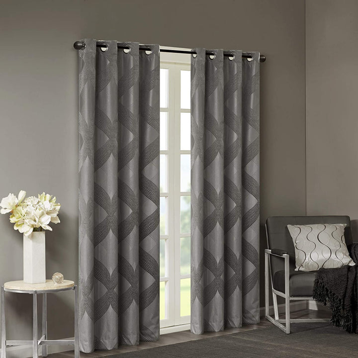 Sun Smart Bentley otal Blackout Curtains Window Ogee Knitted Jacquard Grommet 50"W X 95"L - Charcoal - Diamond Home USA