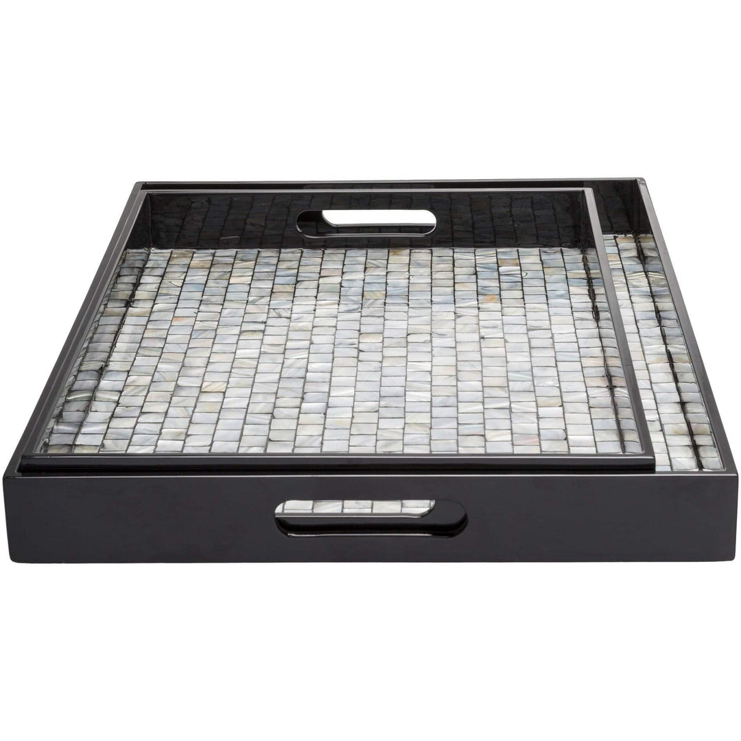 Black Mother of Pearl Decorative 2-Piece Tray Set Off/White Tan Modern - Diamond Home USA