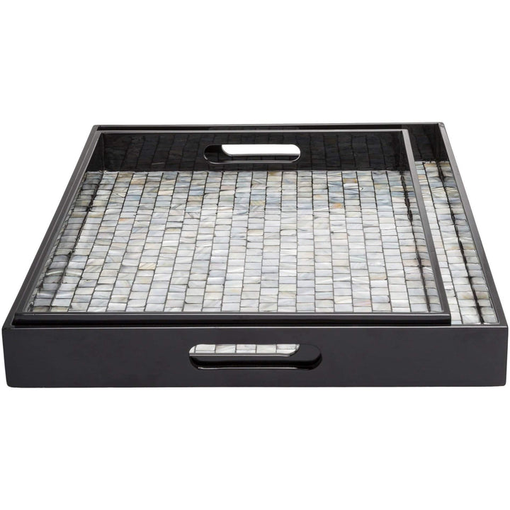 Black Mother of Pearl Decorative 2-Piece Tray Set Off/White Tan Modern - Diamond Home USA