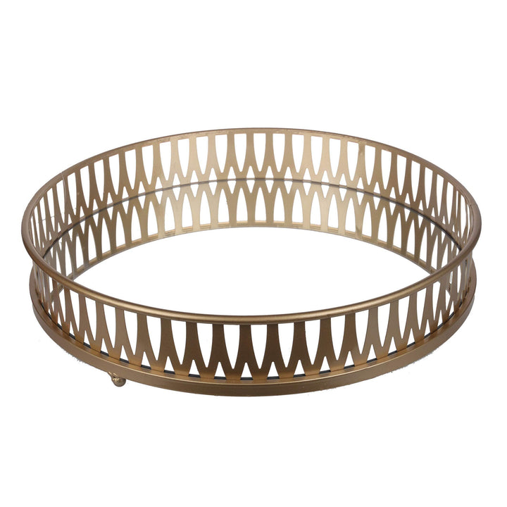 Urban Vogue Gold Metal/Glass/MDF 18-inch Diameter X 3.5-inch High Round Tray