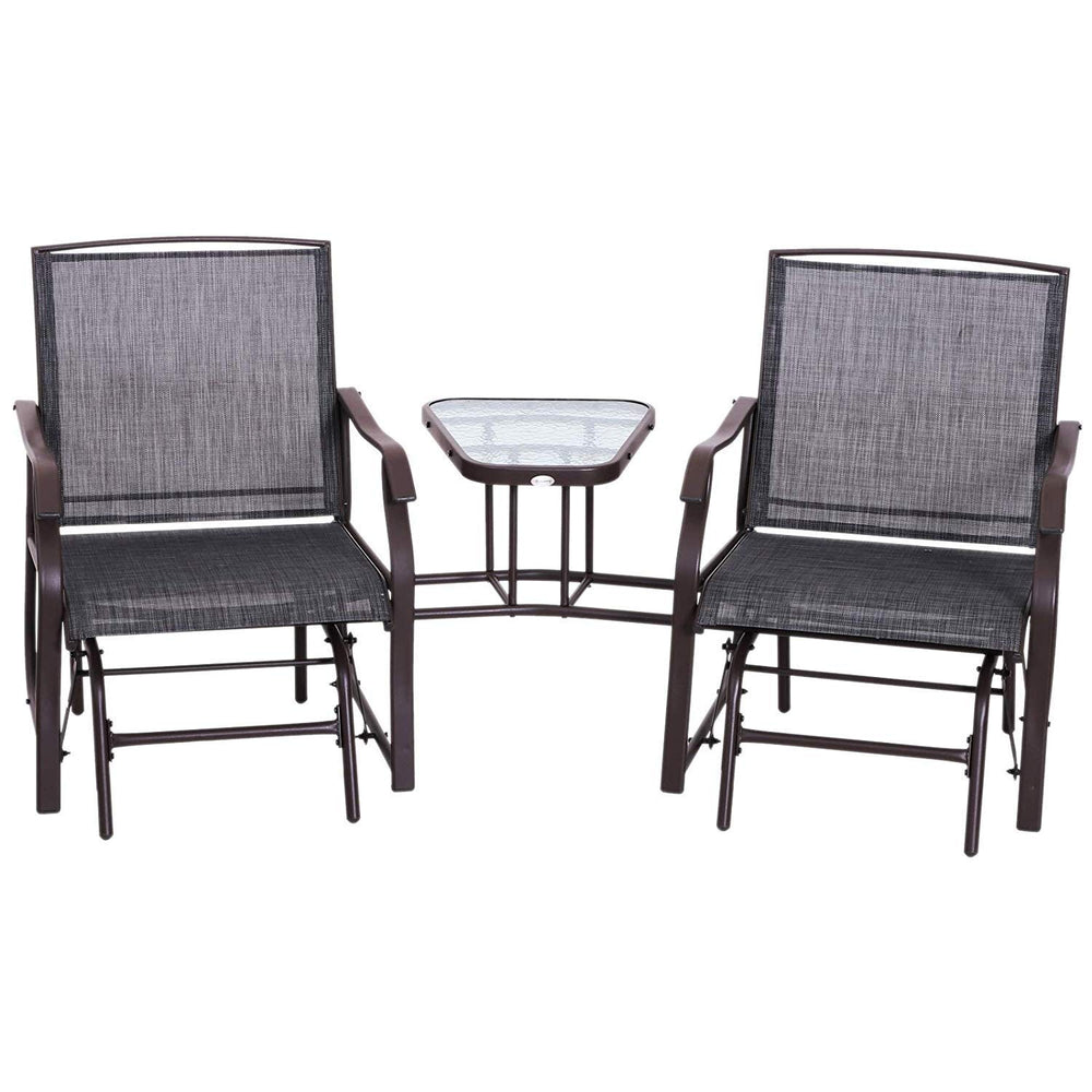 Outdoor Sling Fabric 3-Piece Double Glider Rocker Chairs with Table Set Grey - Diamond Home USA